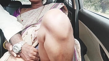 Saree-clad Indian Aunty With Massive Tits Seduces Son-in-law On A Long Drive, Moaning Filthy Telugu Dirty Talk.