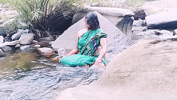 Aunty’s Wild Waterfall Bath With Dirty Telugu Whispers In The Open Air.