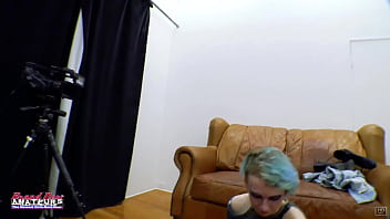 Blue-haired Nerdy Raven Gets Herself Off And Deepthroats A Massive Cock, Gulping Down Every Last Drop Of Cum.