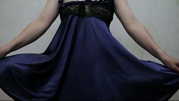 Indonesian Girl In Blue Lingerie Squats While Fingering Herself