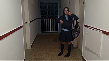 Catching My Neighbor In Her Schoolgirl Uniform Right Outside Her Door
