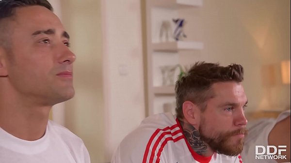Three Football Fanatics Pound Fiery Redhead Eva Berger In A Deep, Relentless Gangbang