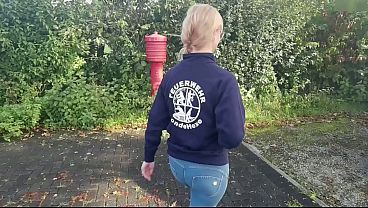 Blonde Slutty Firefighter Trainee Gets Cream Pied In Public With Bonus Creampie